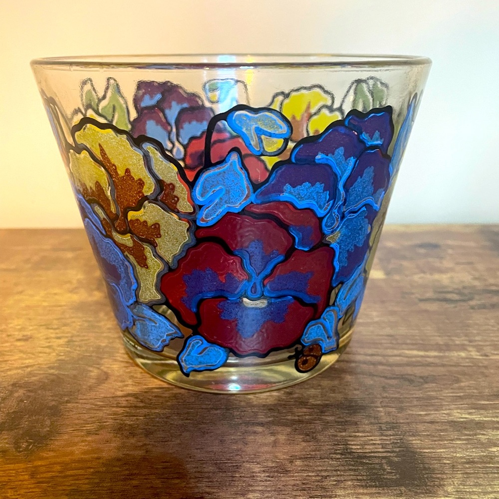 Pasinski‎ vintage pansy stained glass ice bucket